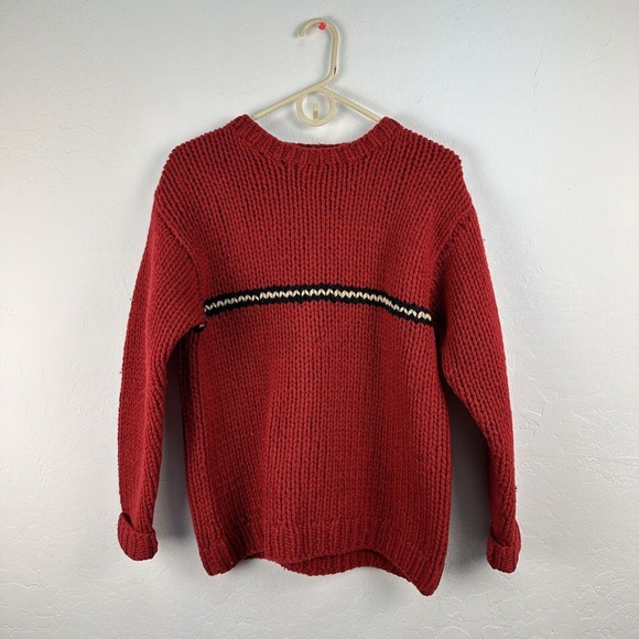 J Crew Sweater Unisex‎ XS Red Wool Pullover Crew Neck Casual Chunky Heavy Stripe - Picture 1 of 6